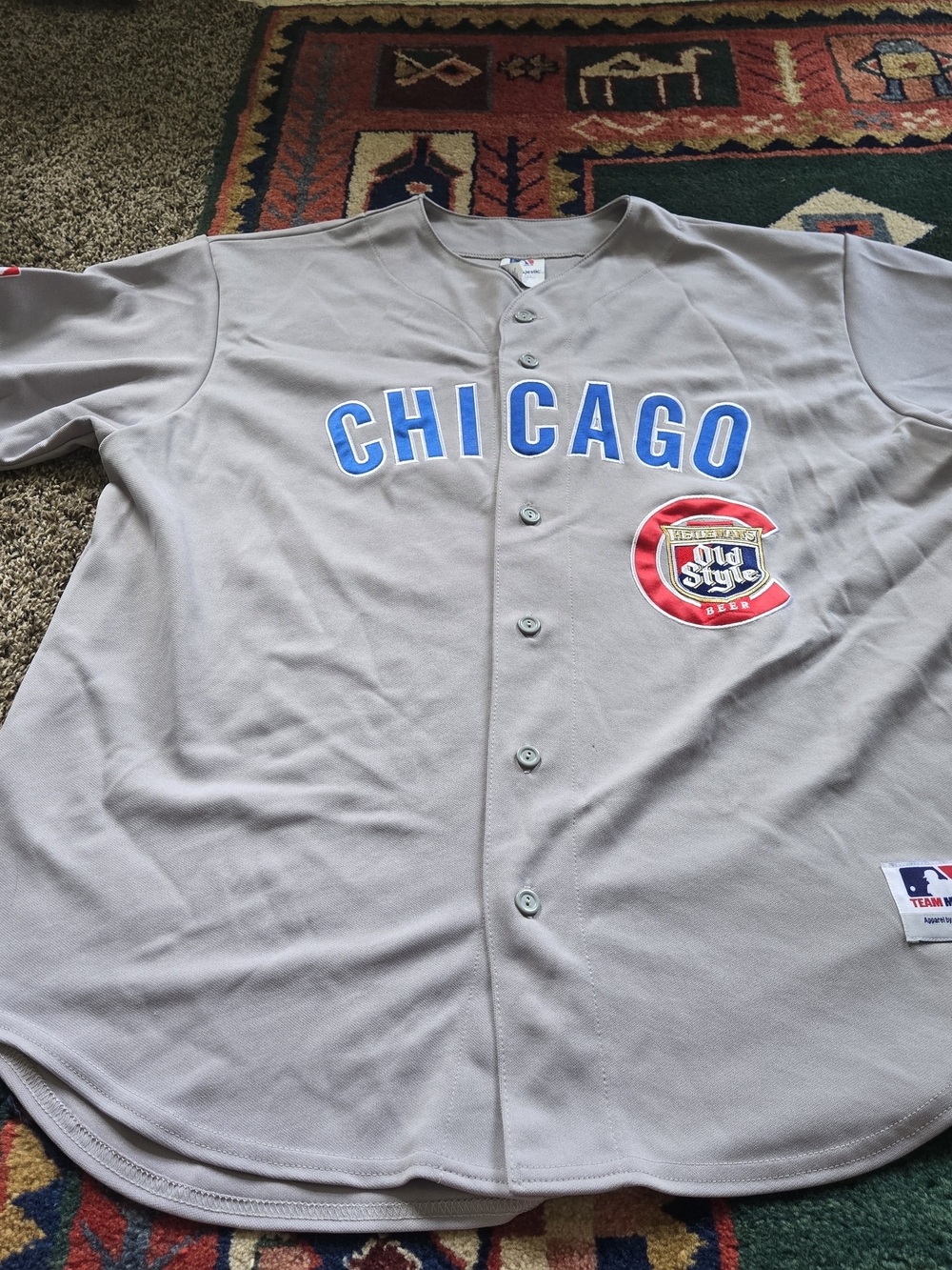 Majestic Cubs Heilemans Old Style Beer Jersey Mens XL Gray MLB 2008